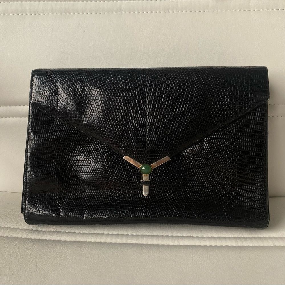 Vintage Judith Lieber Collection Piece Black Lizard Leather Purse Crossbody
